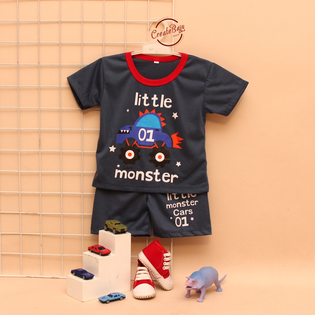 PROMO 7.7 SETELAN ANAK LAKI 1-3 TAHUN LITTLE MONSTER TERMURAH BAJU SET ANAK LAKI