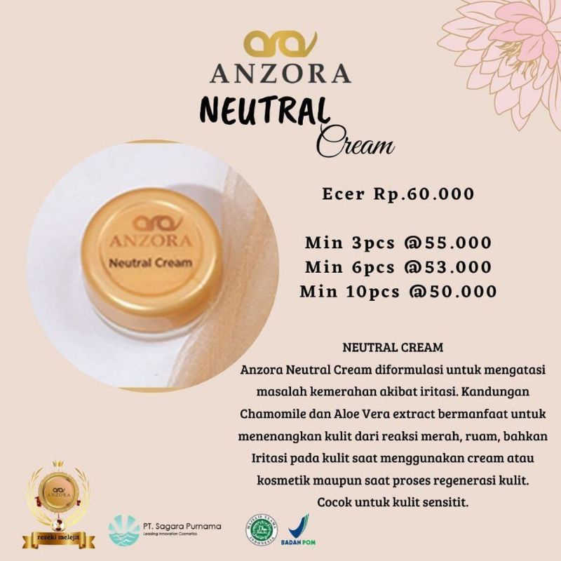 anzora neutral cream - anzora netral cream - anzora cream neutral - anzora cream netral - anzora skincare - anzora original - cream anti iritasi - cream iritasi - cooling gel cream - cream untuk menetralkan