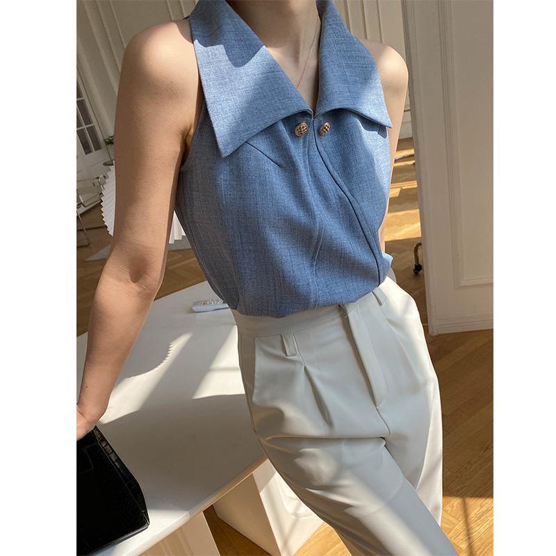 Baju Kewanitaan Tanpa Lengan Atasan French Tank Top