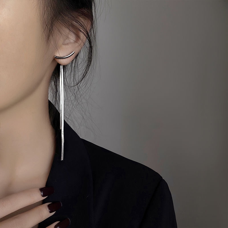 Anting Juntai Rumbai Panjang Untuk Wanita Lady Elegan Warna Silver Pesta Pernikahan Ear Drop Perhiasan Aksesori Hadiah