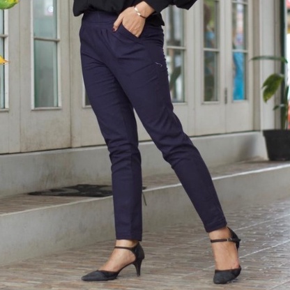 Celana Kerja Kantor Wanita Cewek Cewe Baggy Pants Chino Hitam Bahan Kain Katun Twill Tebal Strech Me