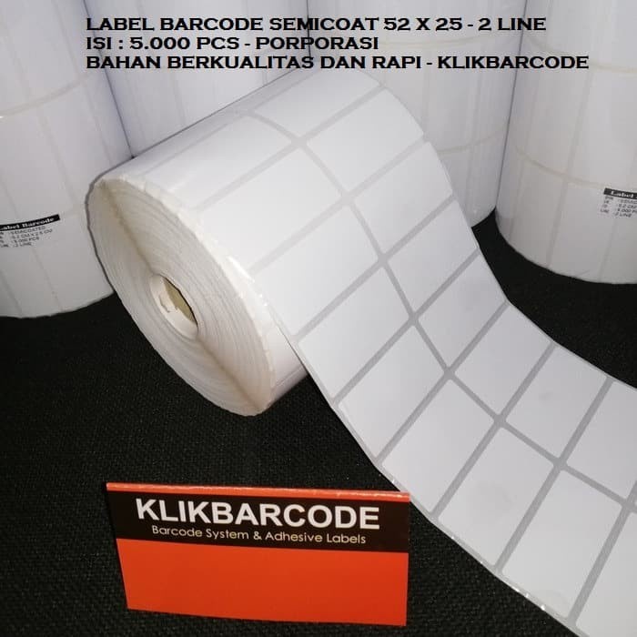 

MURAH KERTAS STICKER LABEL PRINTER BARCODE 52 X 25 MM - SEMICOATED - 2 LINE MURAH