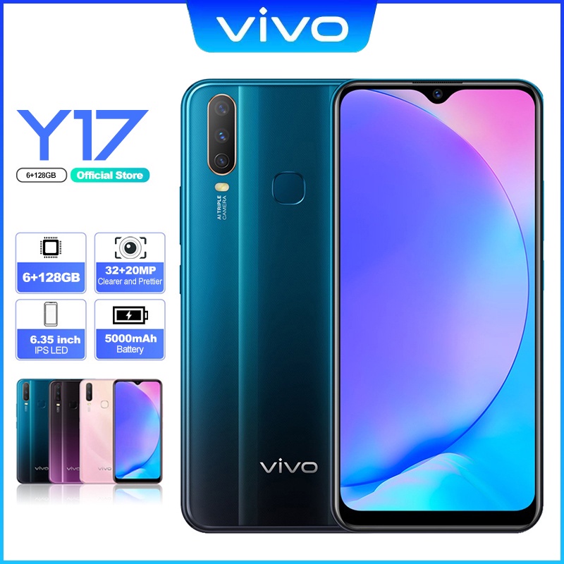 VIVO Y17 Y12 ram 6 128GB 6.35inch HD layar full 5000mAh Handphone Berkualitas original hp bagus jaringan android 4g 5g wifi Smartphone layar full HD kamera 13+20MP ponsel pintar