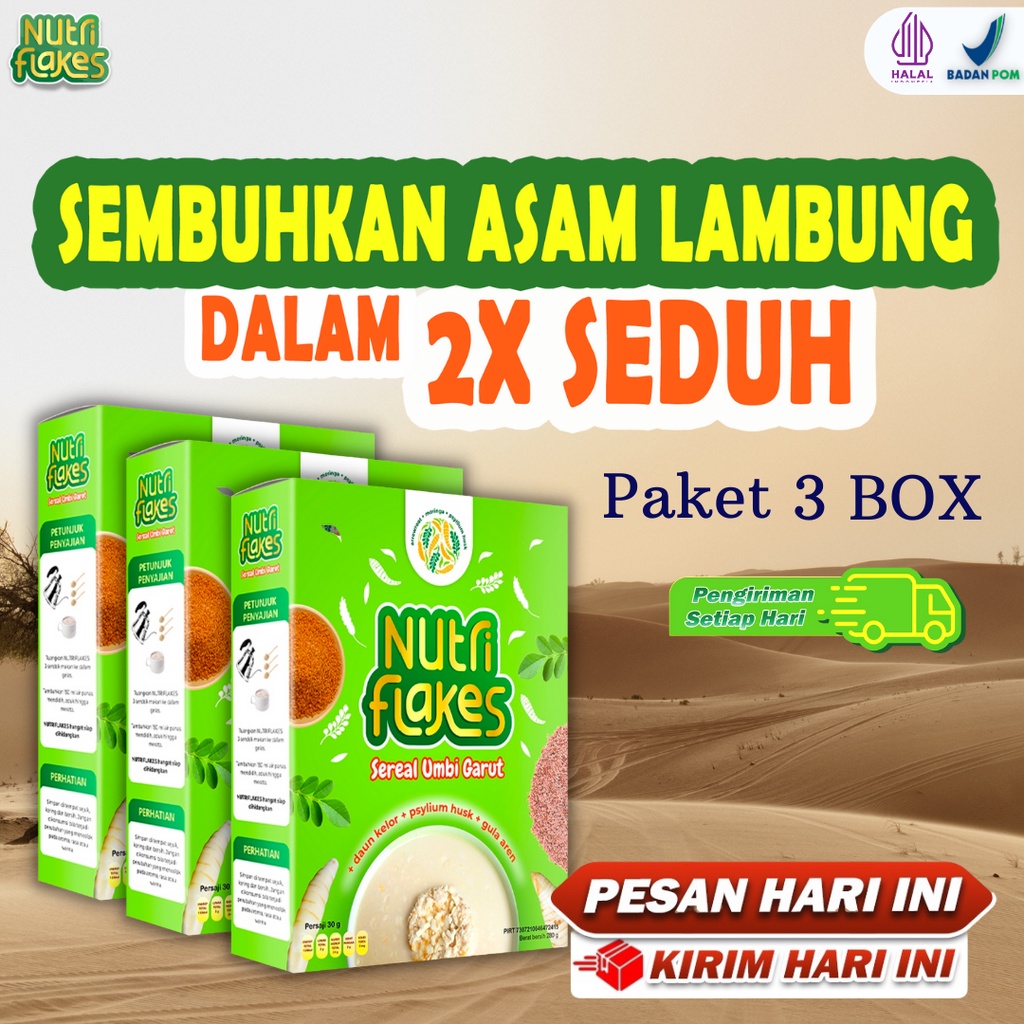 

NUTRIFLAKES sereal khusus asam lambung, mengandung umbi garut, daun kelor dan psyllium husk, 100% halal, BPOM, bisa COD, PAKET SEMBUH