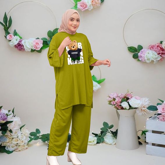 SETELAN VIRAL OVERSIZE DTF BEAR OVERSIZE / SETCEL WANITA TERBARU