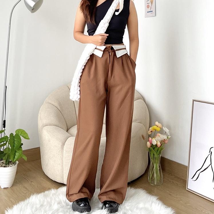 Paling Diminati [LOURRA] Minji Collar Pants Wide Pants Kulot Hhwaist Jumbo Size BSize