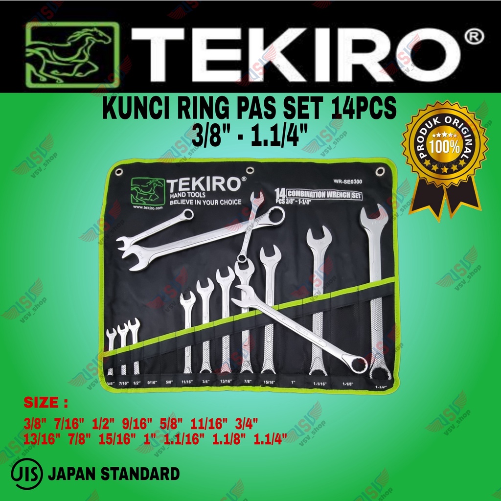 Tekiro Kunci ring pas set 3/8&quot;-1.1/4&quot; / ringpas sae 14pc / Kunci pas ring sae