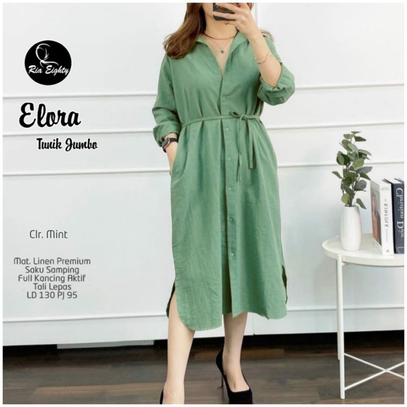 Hijau Sage green Elmora Tunik oversize ld 130 M-XXXL Super Jumbo Long tunic Bahan Katun HQ Polos bus