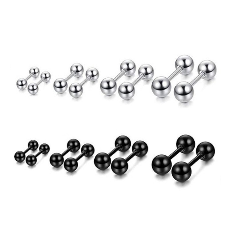 Missmiss Anting Tusuk Gantung Bahan Titanium Steel Desain Bola Dumbell Gaya Korea / Trendy Hypoallergenic Untuk Wanita