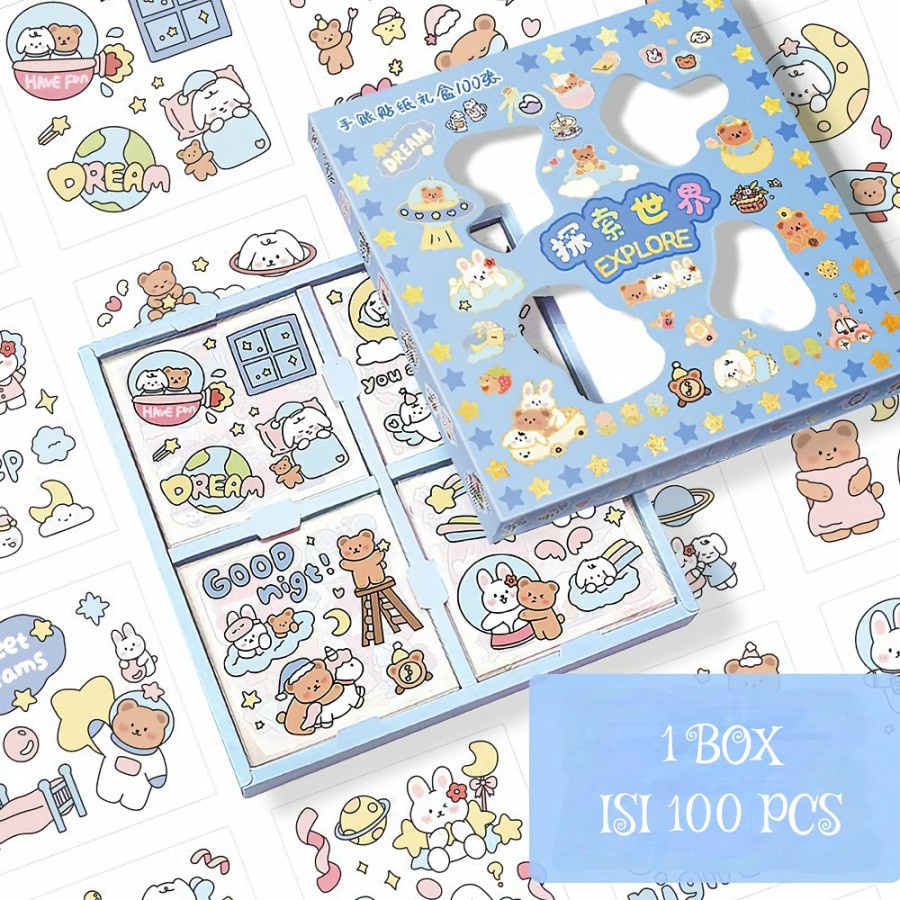 

Varian Terbaru Stiker Momo 100 pcs per 1 box motif karakter kartun lucu- sticker dekorasi tahan air