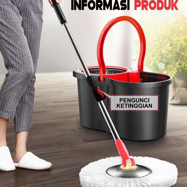 ✲ Alat Pel Lantai Spin Super Magic Mop Praktis Ember Bilas Bahan PP Plastik & Baja Tahan Karat Perle