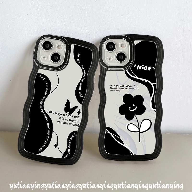 Casing Retro Kupu Hitam Redmi Note11 8 9 10 9s 10s Pro Max Redmi A1 9 9C 10 A1+10C 9A 9T 10A 9C NFC PO CO M3 X3 NFC Mi 11T Pro Wavy Edge Vintage Flower Soft Tpu Casing Hp