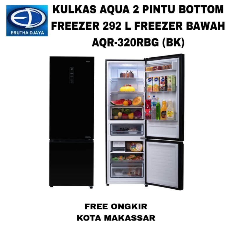 kulkas aqua 2 pintu bottom freezer 292 l freezer bawah aqr320rbg bk