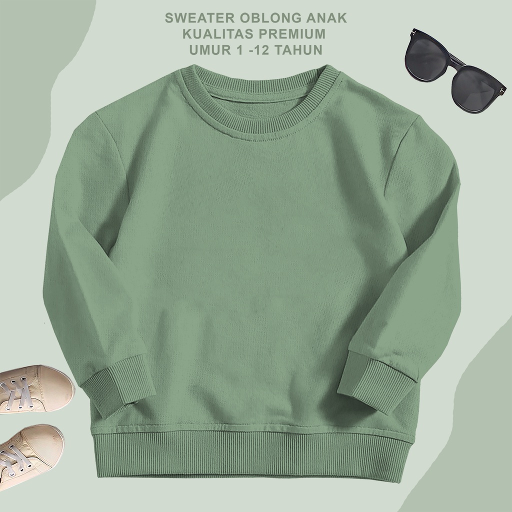 Sweater oblong polos anak usia 1-12 tahun unisex crewneck