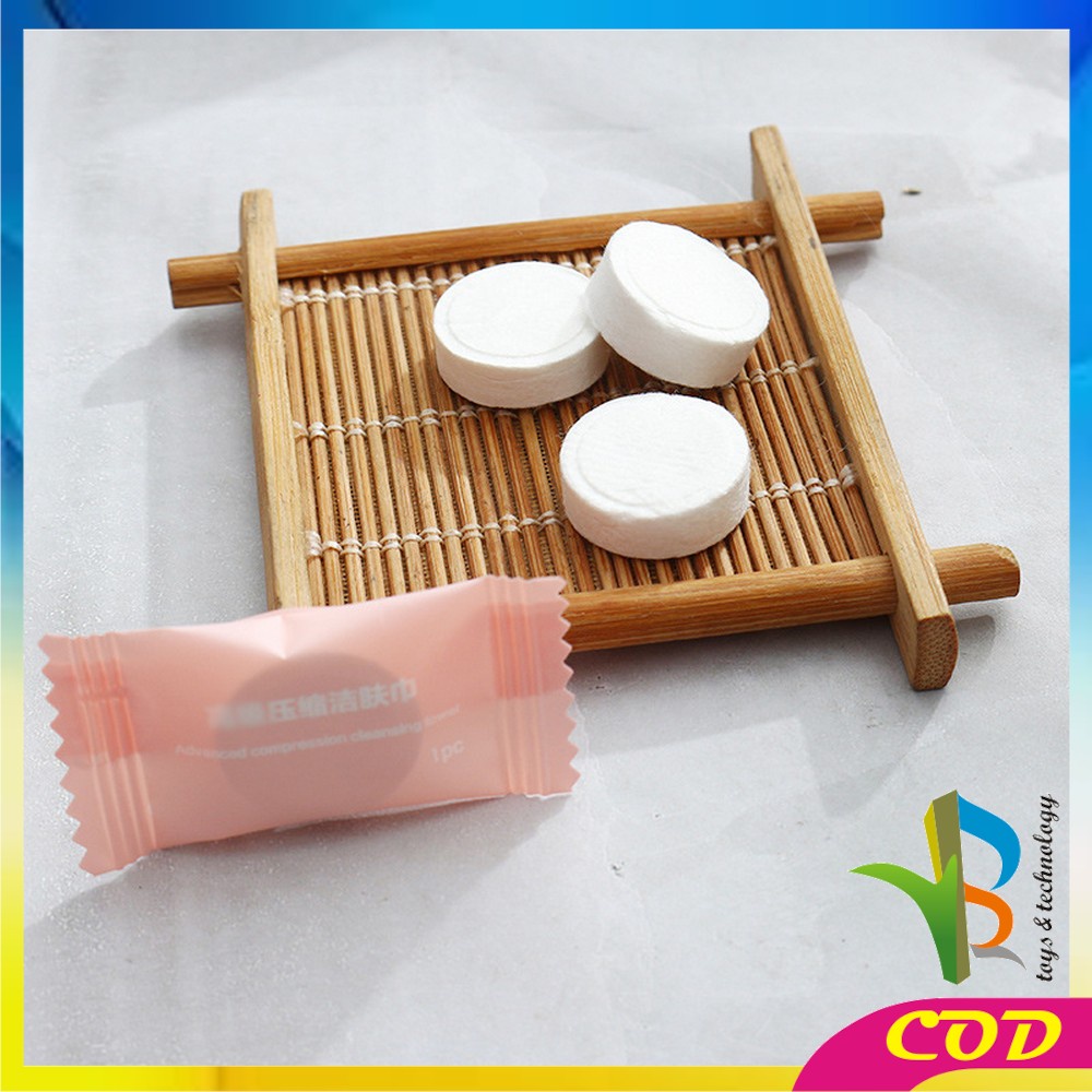 RB-K142 Tissue Bulat Mini Travel Sekali Pakai / Masker Wajah Kompres Towel Portable Tisu Bentuk Permen / Travelling Compressed Paper Mask Sheet Import