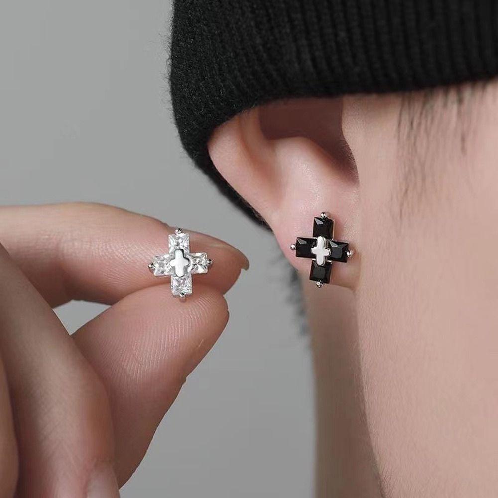 NEEDWAY Anting Pria Serbaguna Sederhana Trendi Salib Fashion Perhiasan Niche Desain Tembaga Gaya Korea Earrings