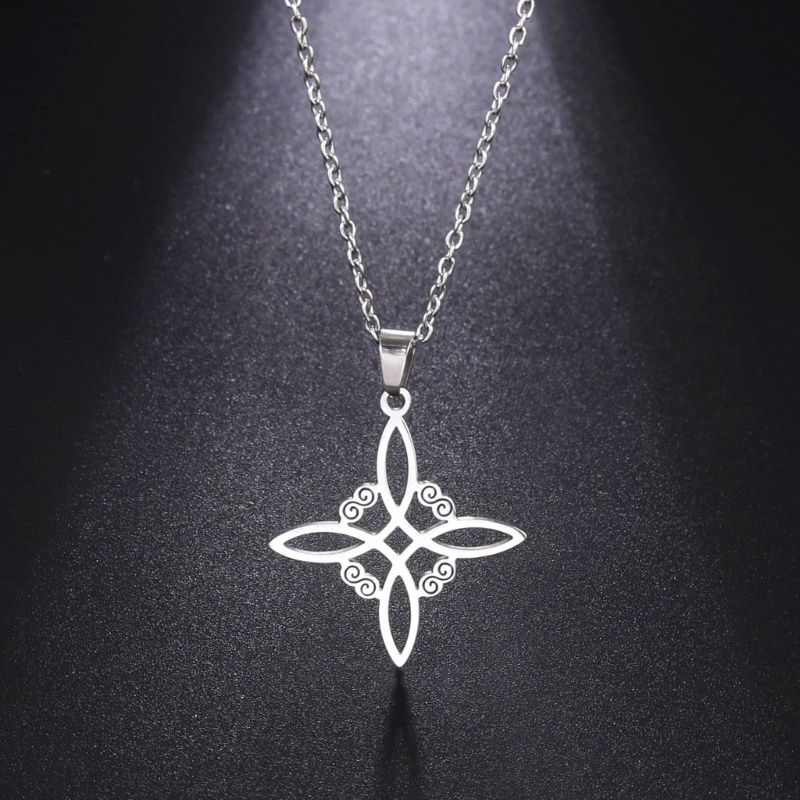 SIY Witchcraft Witch-Knot Necklace Stainless Steel Choker Necklace Vintage Amulet Sweater Chain Jewelry for Women Girl