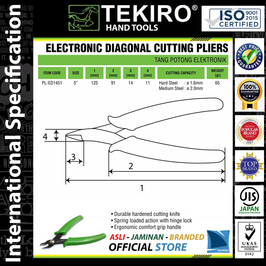 Tang Potong Elektronik 5&quot; inch / Electronic Cutting Pliers TEKIRO ( Potong / Iris )