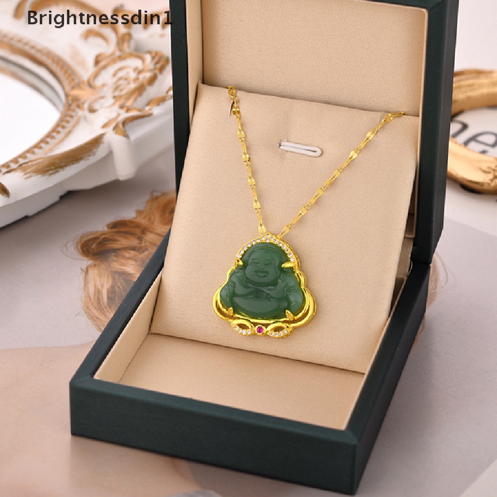 [Brightnessdin1] 1pc Kalung Liontin Buddha Maitreya Baja Titanium Kristal Wanita Keberuntungan Jimat Butik