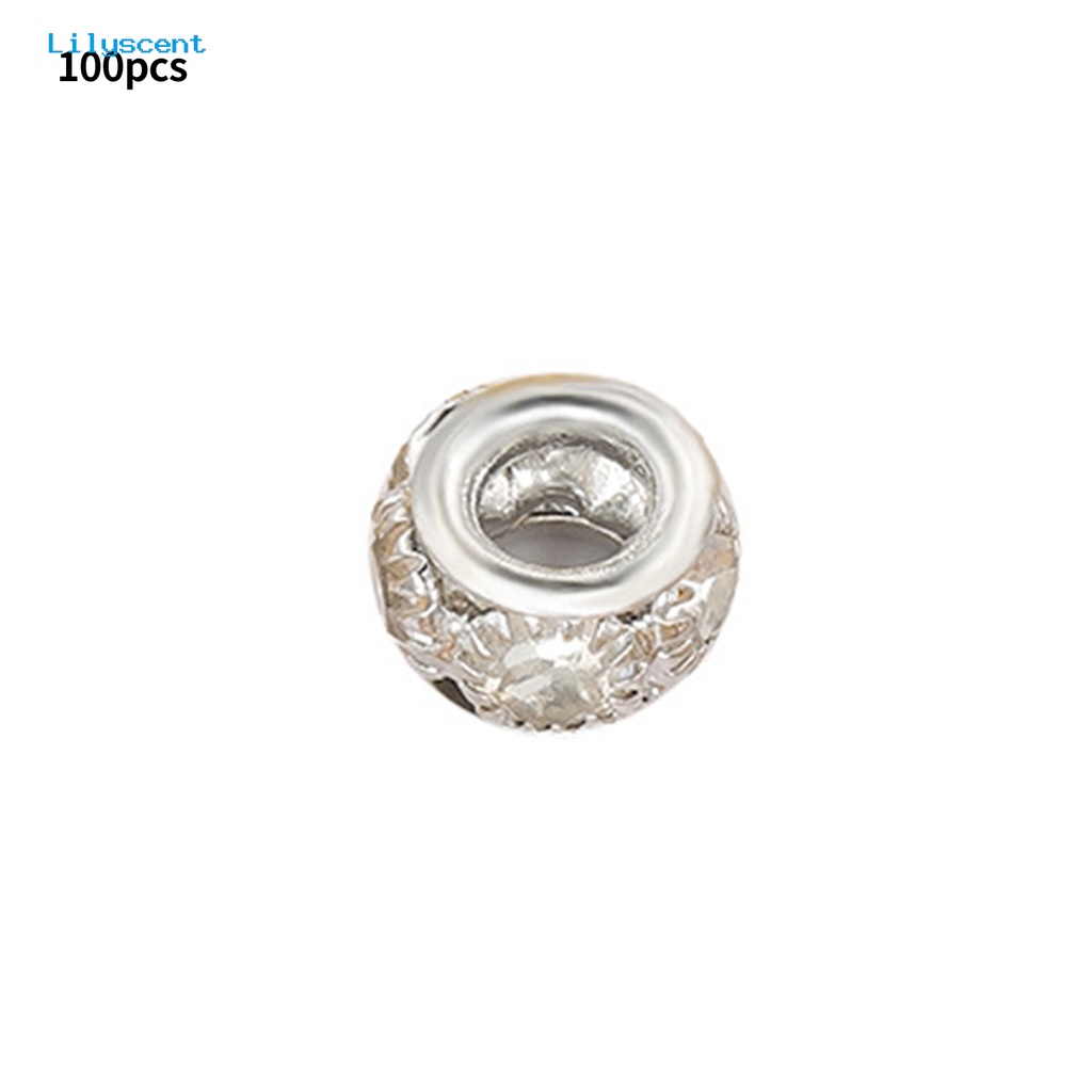 [LS] 100 Pcs 8mm Spacer Manik Shiny Rhinestone 6berlian Imitasi DIY Tembaga Perhiasan Kalung Membuat Aksesoris Buatan Tangan Perlengkapan Kerajinan Tangan