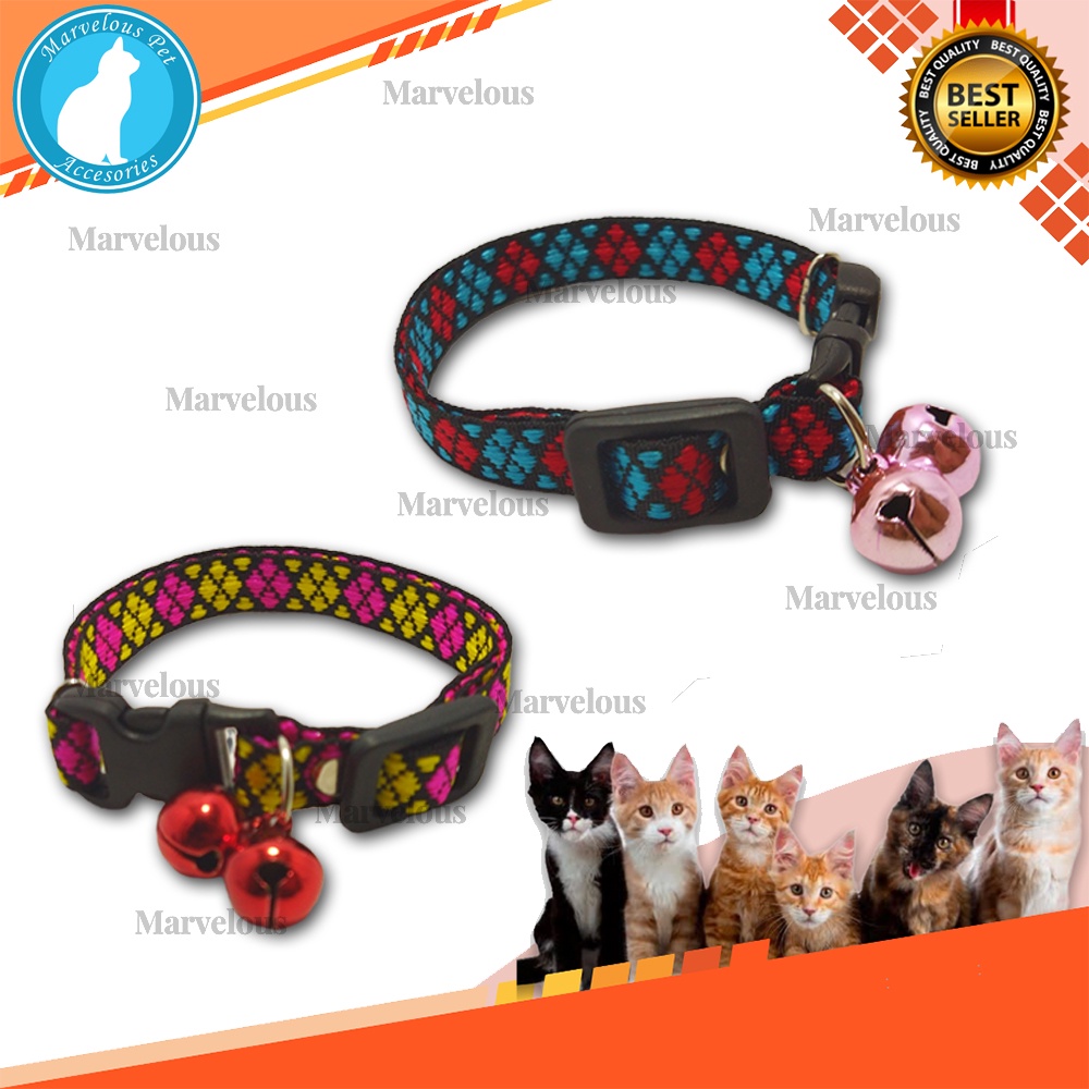 Kalung Kucing Motif Kotak Dua Lonceng 12 mm / Kalung Kucing Lucu / Kalung Anjing Kecil