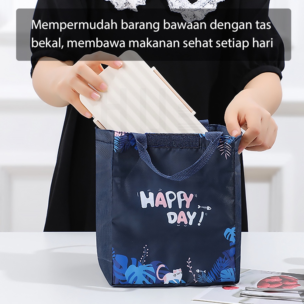 HUGO Tas Bekal Lunchbag Tahan Panas Tas Penyimpanan Kotak Makan dengan Aluminium Foil