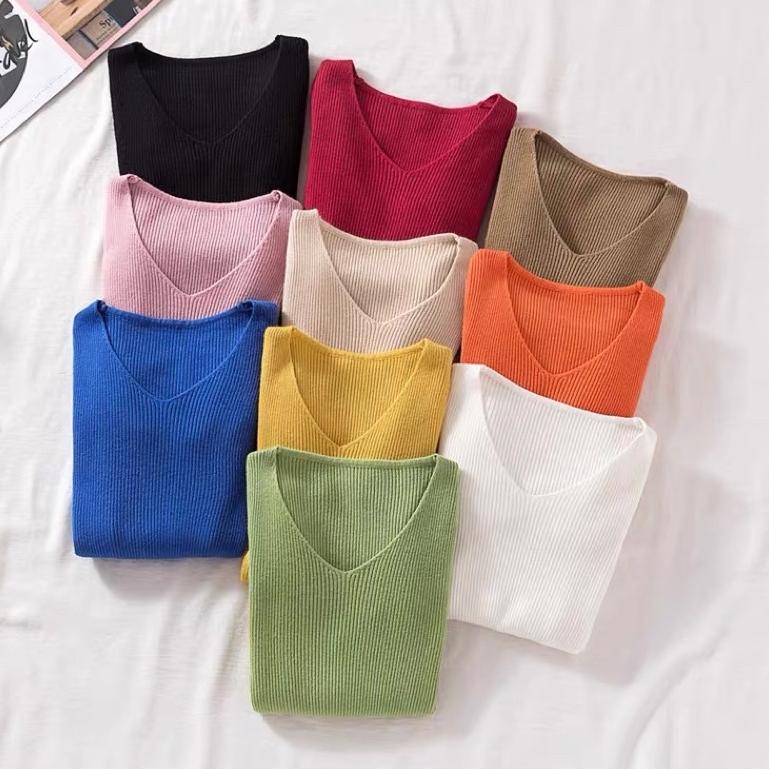 Sale Terbatas ATASAN RAJUT WANITA (V neck)Baju Rajut Wanita Kaos Import Wanita Lengan Panjang