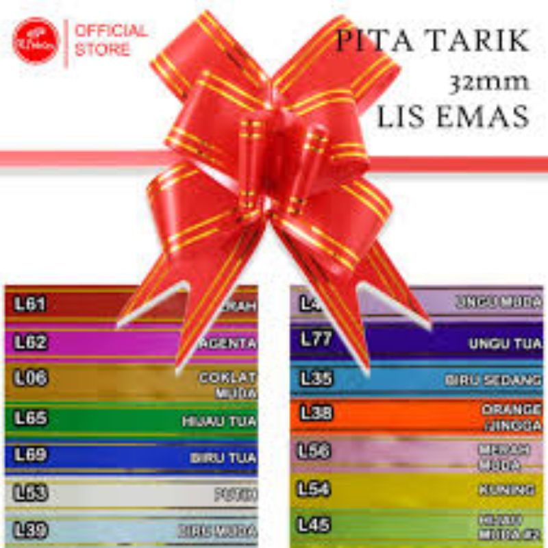 

Pita Tarik 32mm Lis Emas Serut Besar Hiasan Parcel Souvenir Pull Flower Ribbon 30 32 mm Gold Stripes