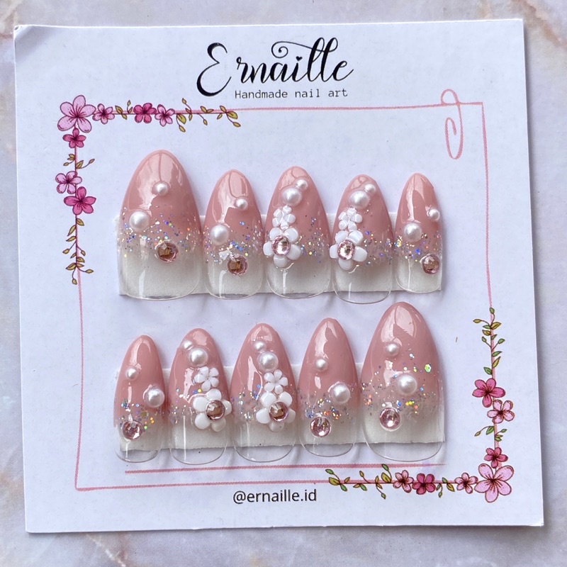 Press on nails dusty pink flower | wedding nail art