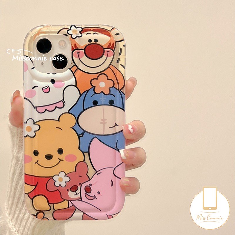 IPHONE Cute Bear Full Back Phone Case Kompatibel Untuk Iphone11Xr 7 8 Plus XS Max X 6 6s Plus 12 14 Pro Max 13 Pro Max SE 2020 Shockproof Airbag Kartun Winnie The Pooh Soft TPU Case