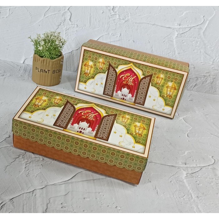 Box Kotak Bolu Roll Gulung Bingkisan Makanan Lebaran Idul Fitri Hijau