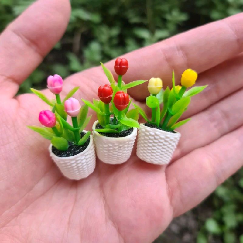 [HARGA SATUAN/ PER BIJI ukuran 4cm saja] miniatur pot bunga tulip warna random for sylvanian / barbi