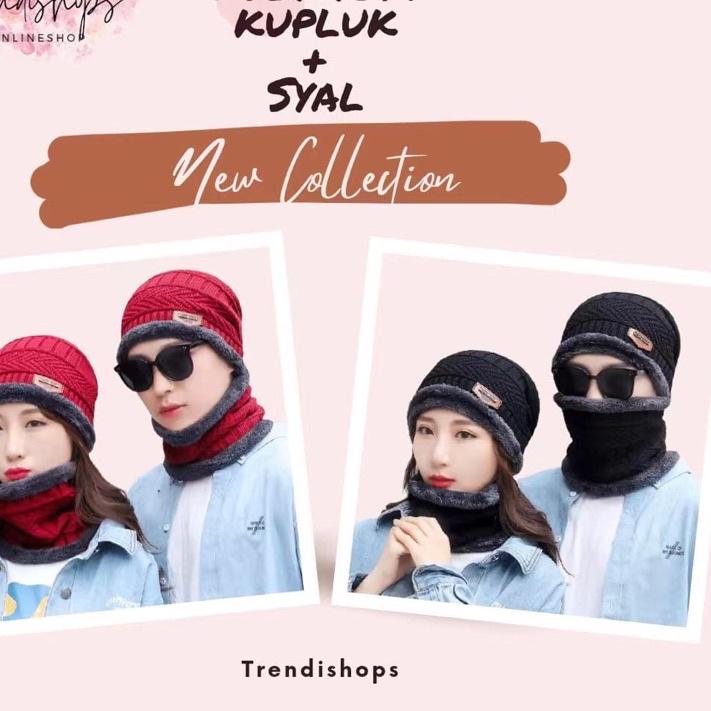 Baru  TOPI KUPLUK + SYAL Topi musim dingin Pria/wanita Dan Anak-Anak  ~
