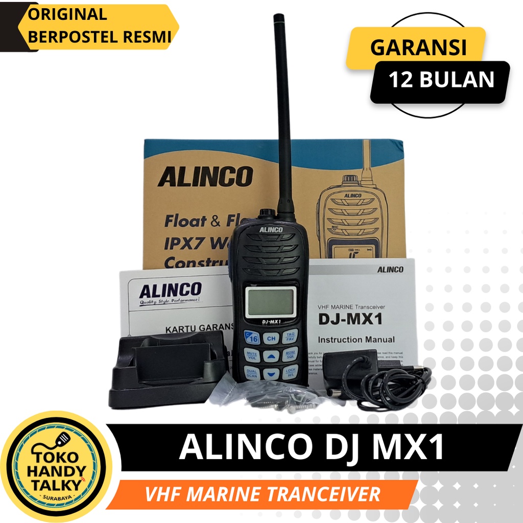 HANDY TALKY ALINCO DJ-MX1 MX1 VHF HT MARINE  KAPAL LAUT WATERPROOF IPX7 NEW ORIGINAL GARANSI RESMI POSTEL