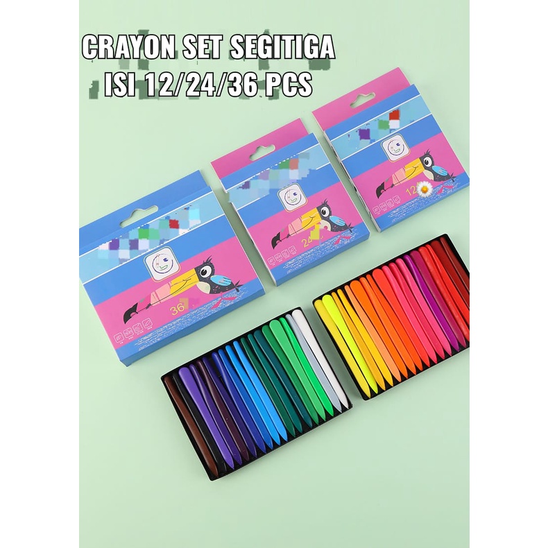 

(COD) Crayon Set isi 12/24/36 PCS // Crayon Plastik Berbentuk Segitiga
