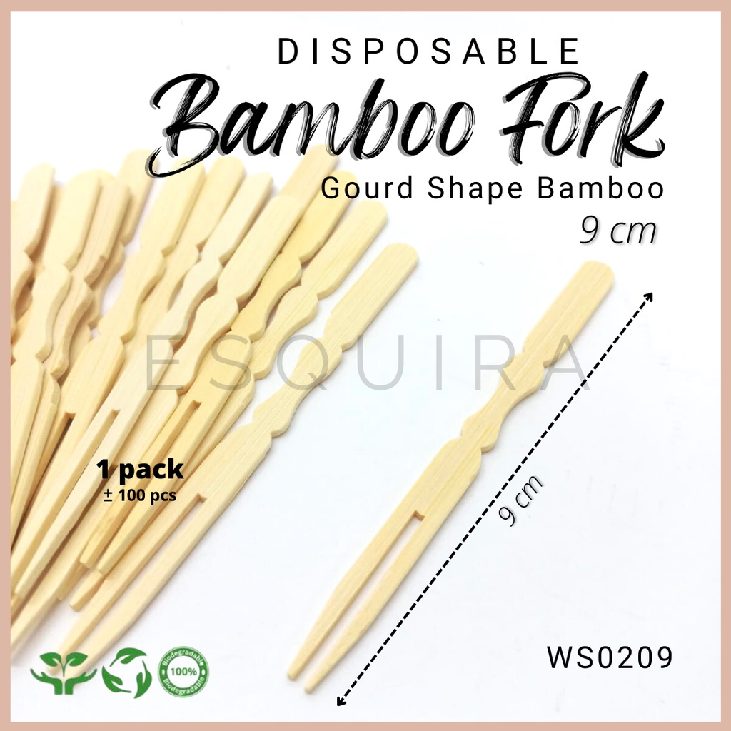 Disposable Gourd Shape Bamboo Fork / Fruit Fork / Garpu Kayu 9 Cm / 100 Pcs / WS0209