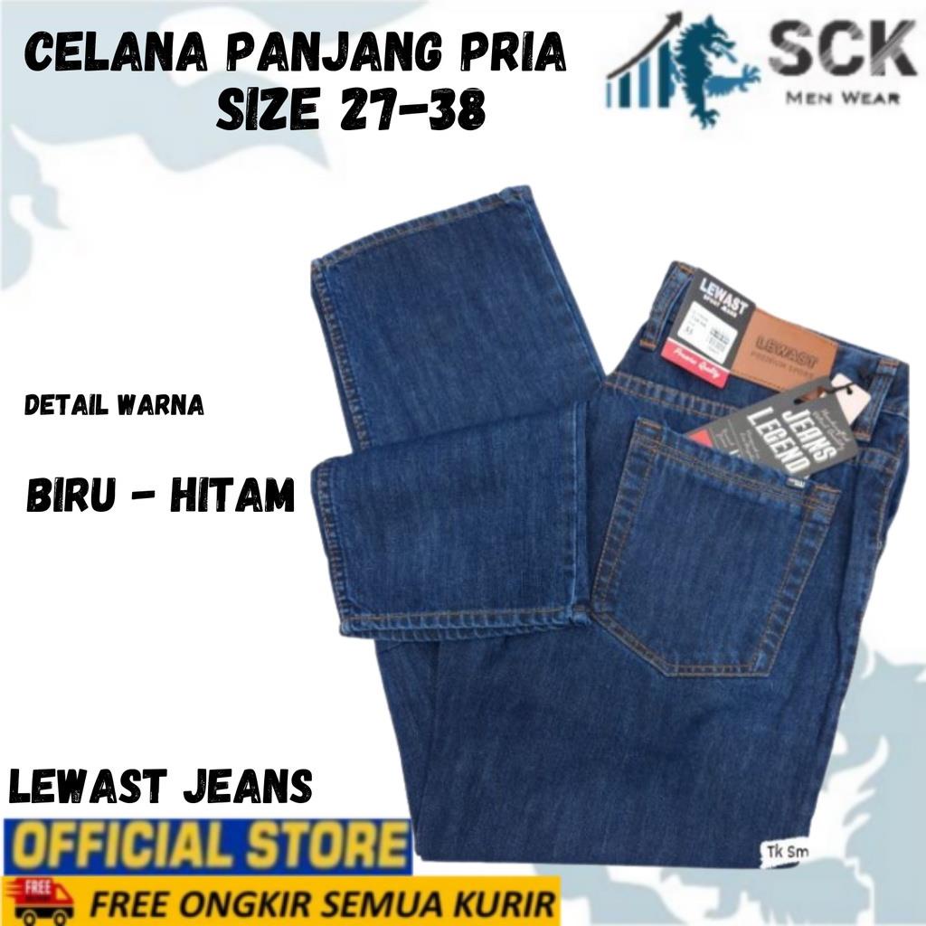 SCK - Celana Panjang Pria LEWAST JEANS BIRU ukuran 28-38 / Celana Kerja Pria / Celana Formal / Celana Basic Halus