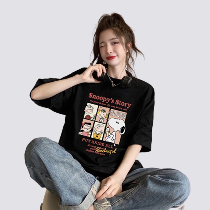 XIAOZHAINV Kaos Atasan Wanita Snoopy Graphic Pattern Lengan Pendek A0140