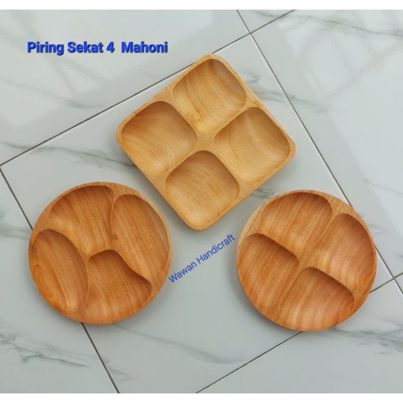piring kayu/piring sekat 4/piring saji/piring makan anak/piring diet kayu mahoni 23cm