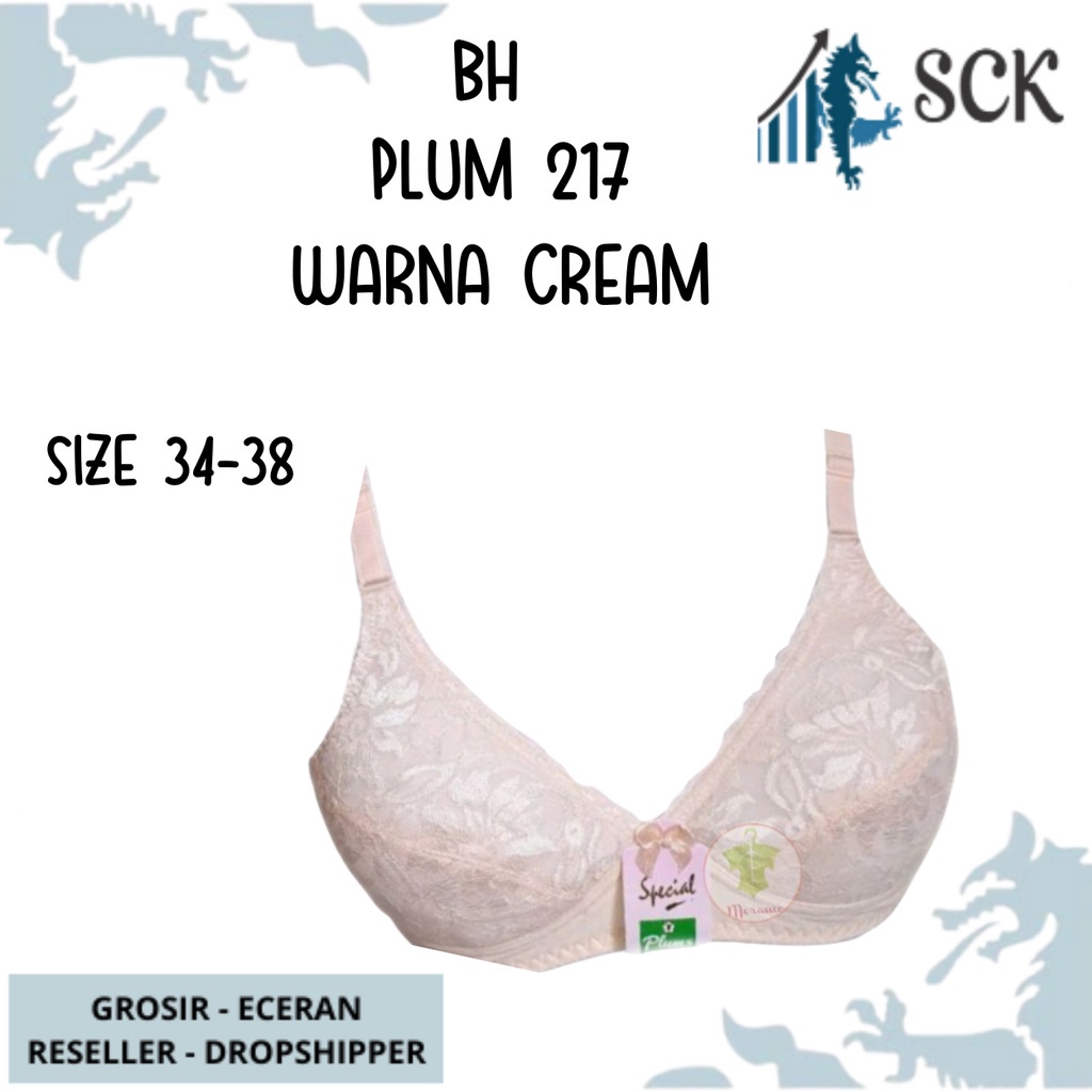 BH PLUM 217 Warna Cream Size 34-38 Kait 1 (34-36) Kait 2 (38) / BH Busa Tipis Tanpa Kawat - sckmenwear GROSIR