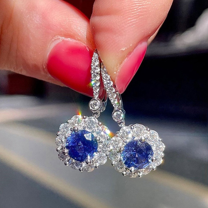 Fashion Deep Blue Cubic Zircon Menjuntai Anting Untuk Wanita Temperamen Yang Baru Didesain Lady's Earrings Pesta Pernikahan Perhiasan Mewah
