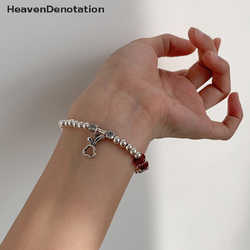 [HeavenDenotation] Gelang Kelinci Warna Perak Vintage Untuk Wanita Gadis Sederhana Fashion Manik-Manik Retro Akik Merah Vintage Perhiasan Aksesoris Hadiah HDV