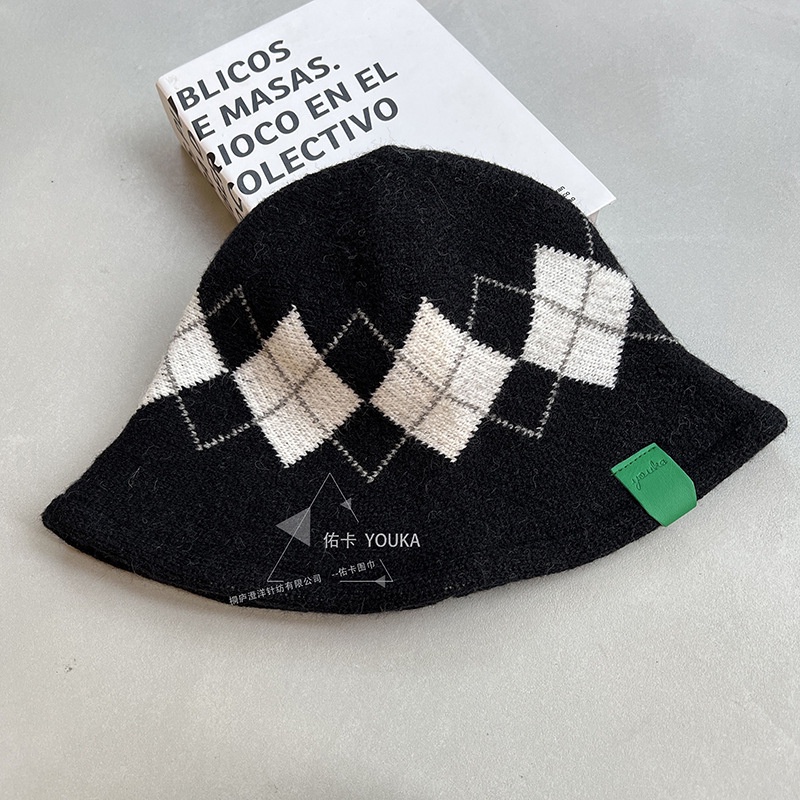 Gaya Korea retro fashion Belah Ketupat Rajutan Baskom Topi fisherman Topi