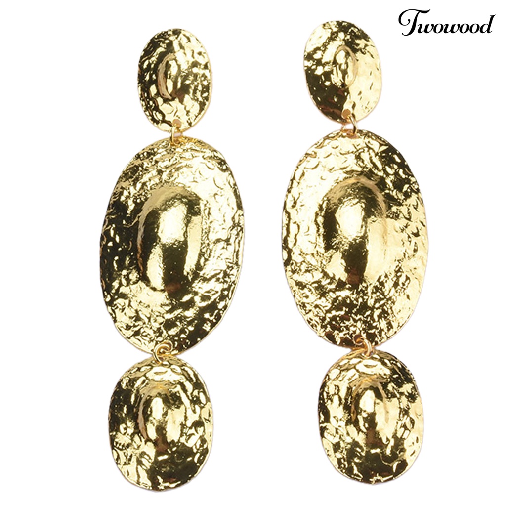 Twowood 1pasang Anting Wanita Berlebihan Electroplating Shiny Dress Up Logam Eropa Dan Amerika Berlebihan Anting Panjang Perhiasan Aksesoris