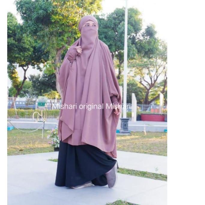 ♚ Jilbab hijab instan/Hijab Bergo wolpeach/ french khimar tangan kerut/ french khimar Nadhira ✻
