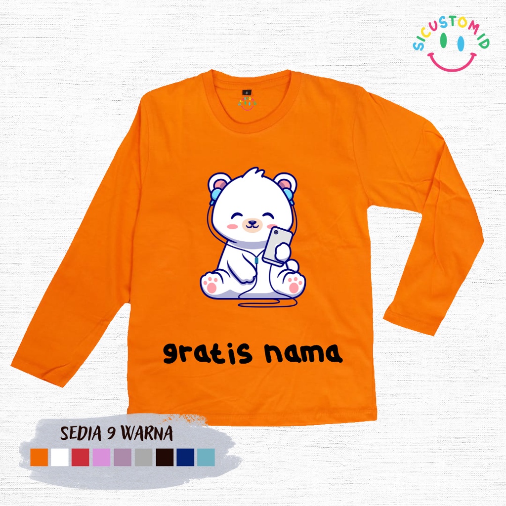 TERLARIS BAJU KAOS ANAK TANGAN PANJANG CUSTOM NAMA KARTUN BERUANG 1-12 TAHUN