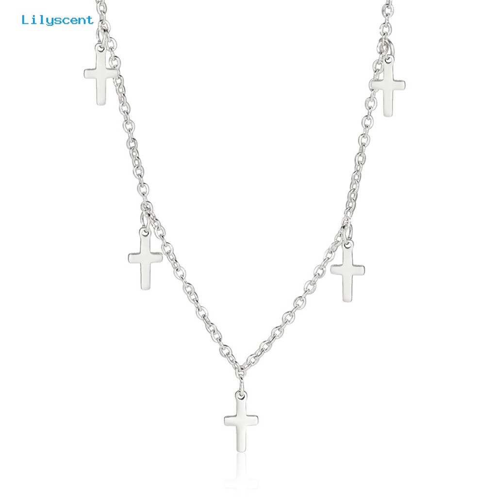 [LS] Rantai Klavikula Kepribadian Mewah Hadiah Valentine Stainless Steel Fashion Multi Cross Liontin Wanita Kalung Perhiasan Aksesori