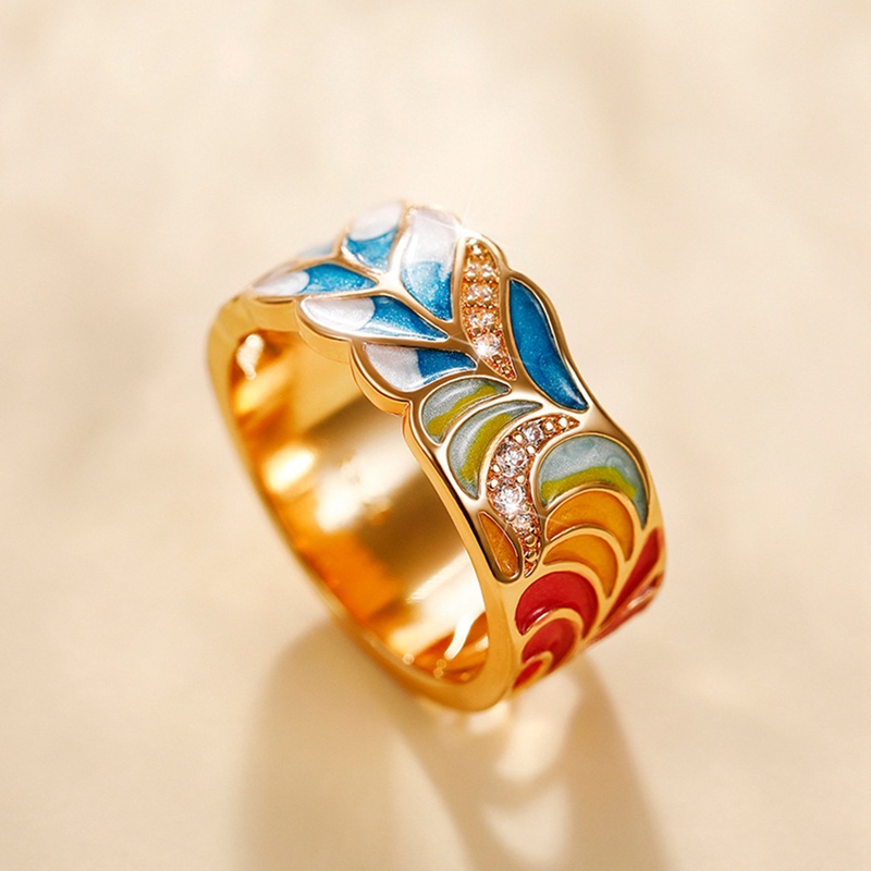 Cincin Wanita Enamel Berwarna Didesain Baru Untuk Pesta Motif Aesthetic Cincin Warna Emas Mewah Hadiah Mewah Perhiasan Fashion