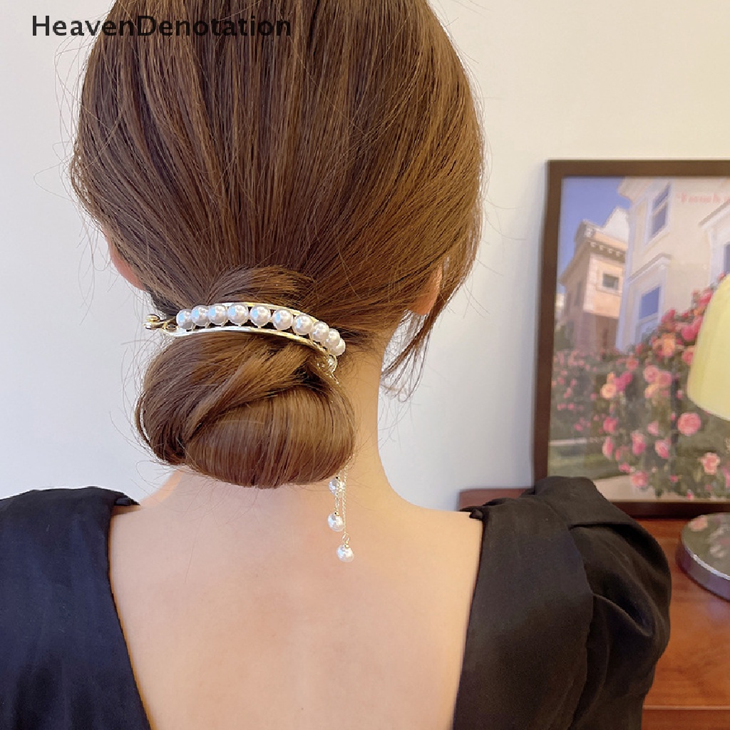 [HeavenDenotation] Baru Cahaya Berlian Imitasi Mutiara Jepit Rambut Ponytail Gesper Jepit Rambut Temperamen Kepala Pil Coiffure Rambut Aksesoris Fashion HDV