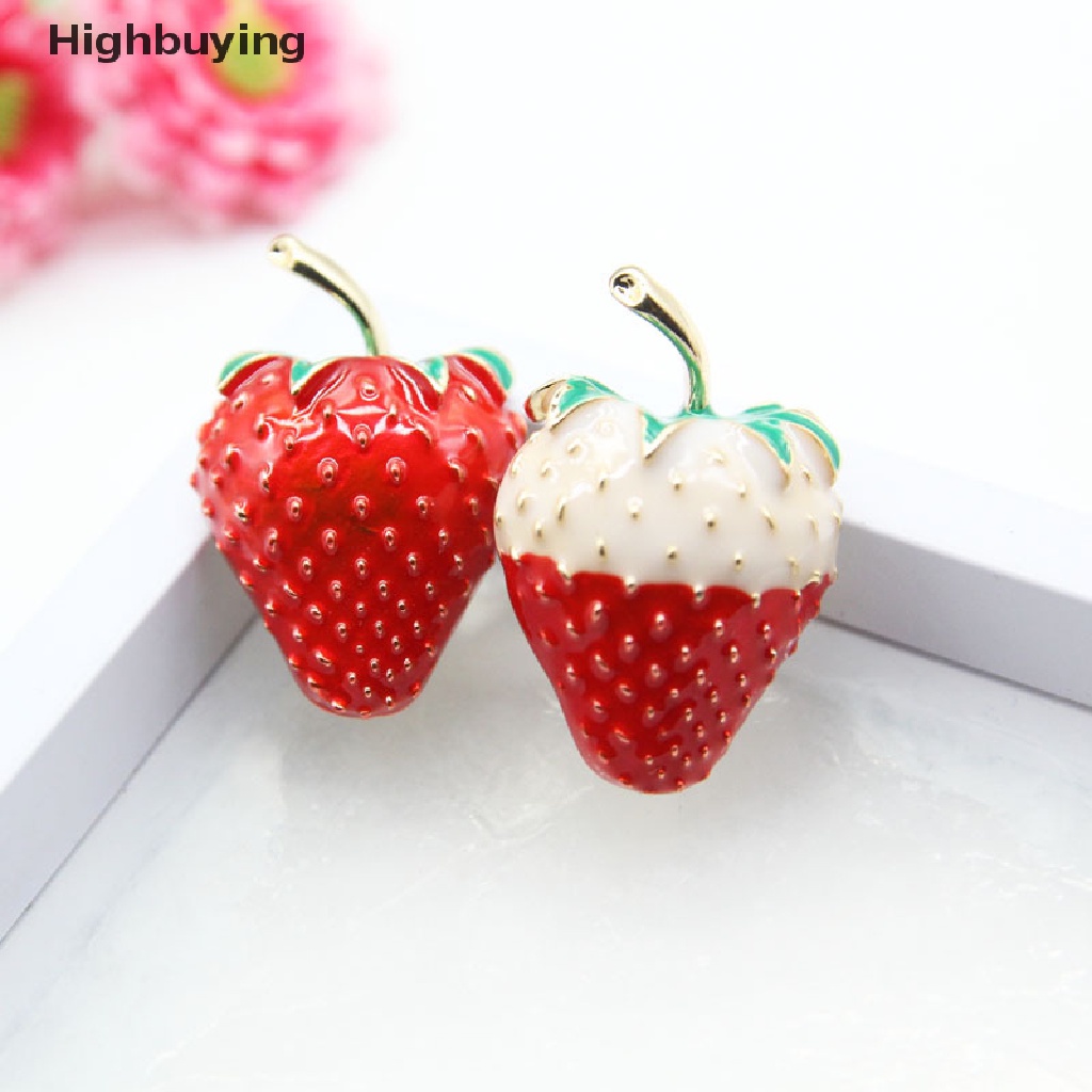 Hbid Fashion Enamel Merah Strawberry Wanita Pin Bros Kerah Lapel Lencana Perhiasan Hadiah Glory